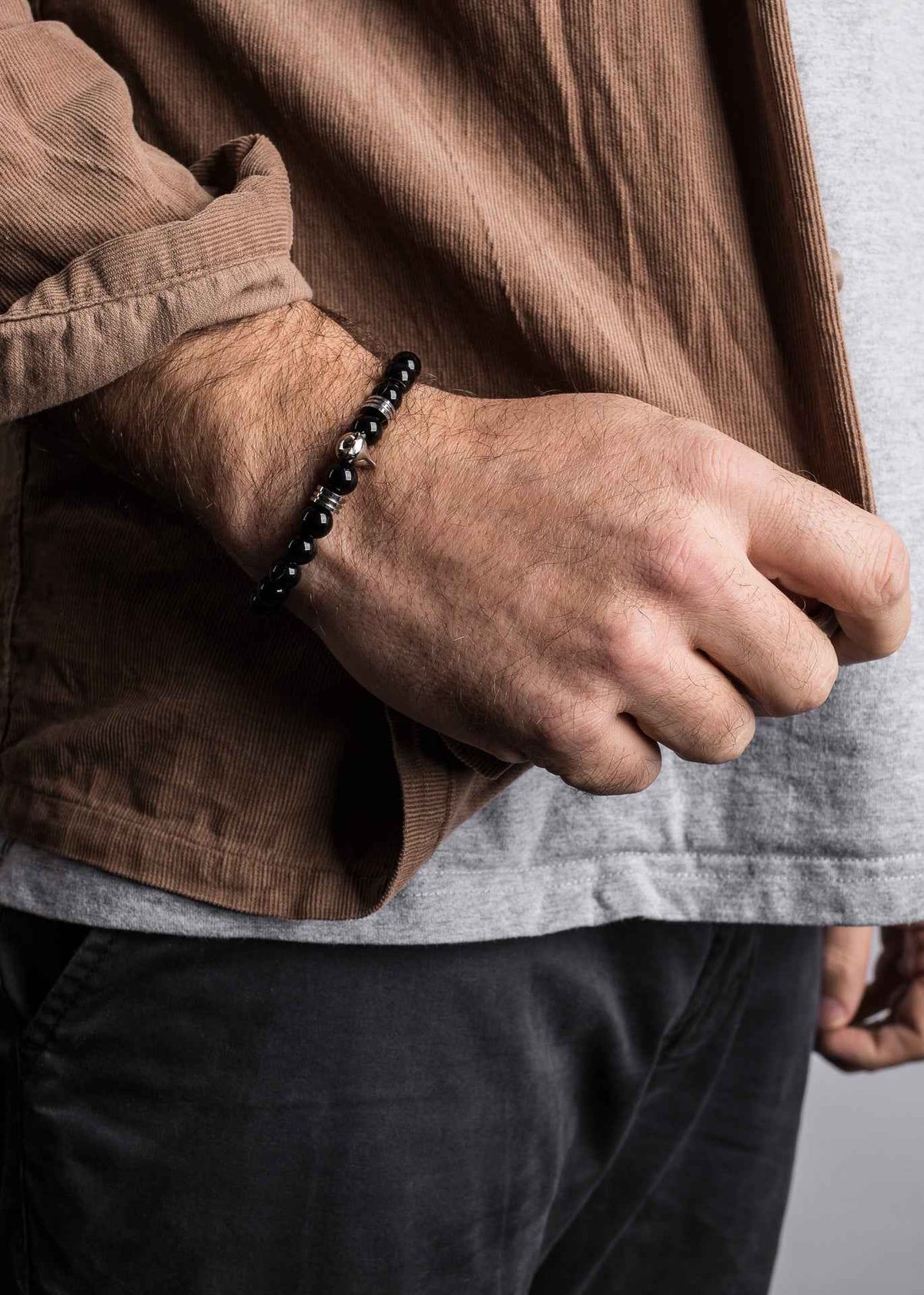 Obsidius Beaded Bracelet Silver - Black
