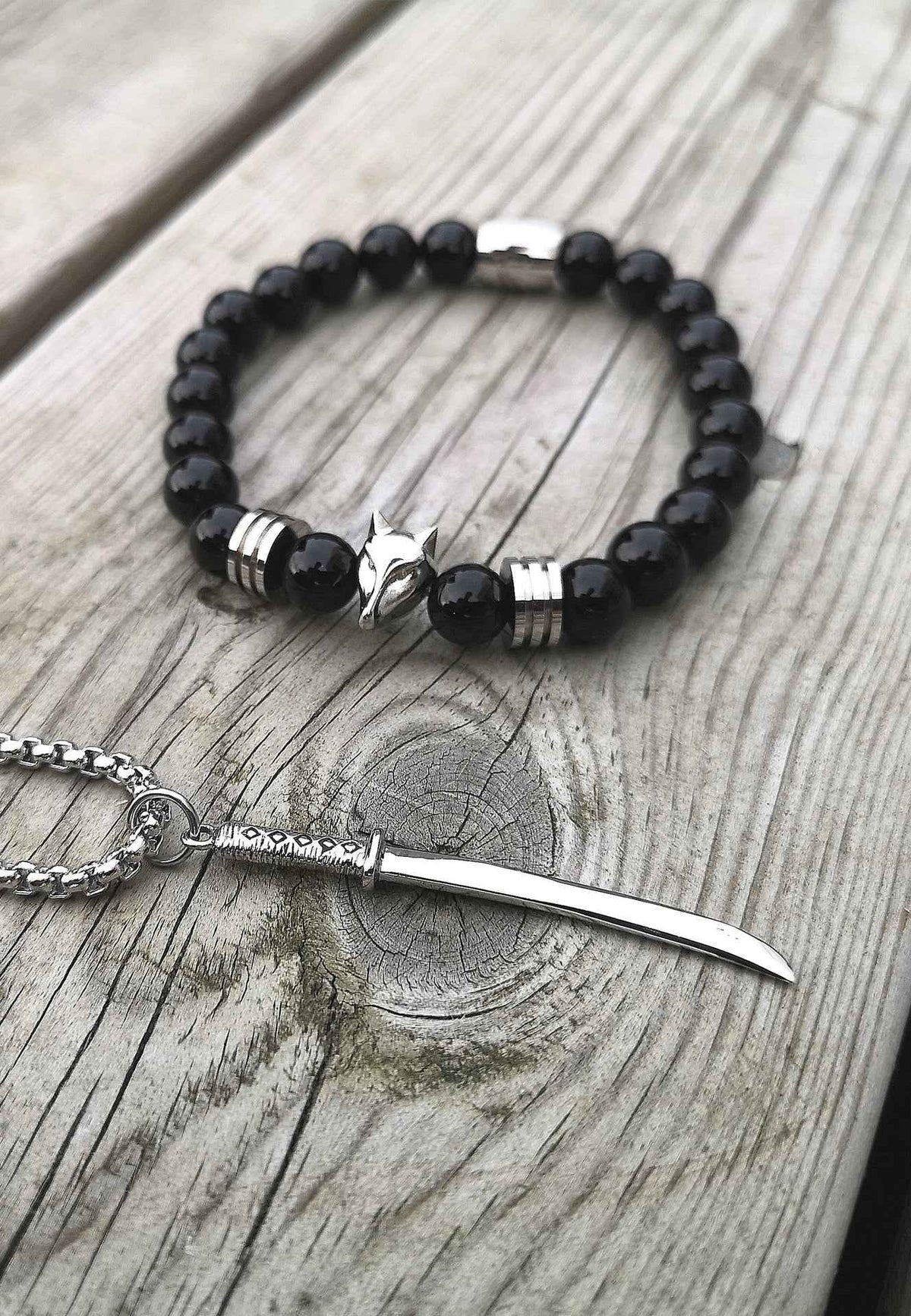 Obsidius Beaded Bracelet Silver - Black