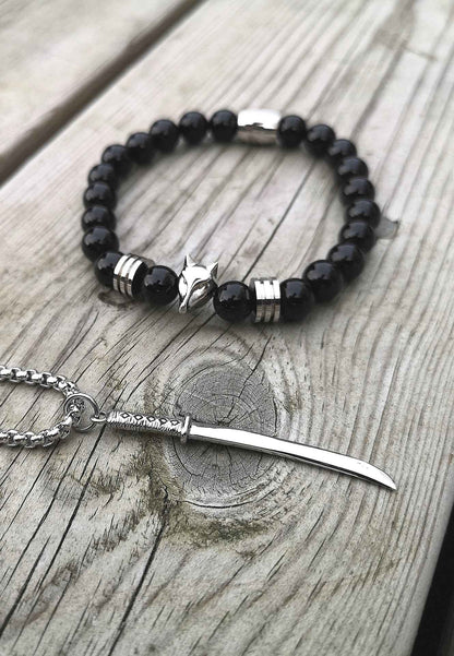 Obsidius Beaded Bracelet Silver - Black