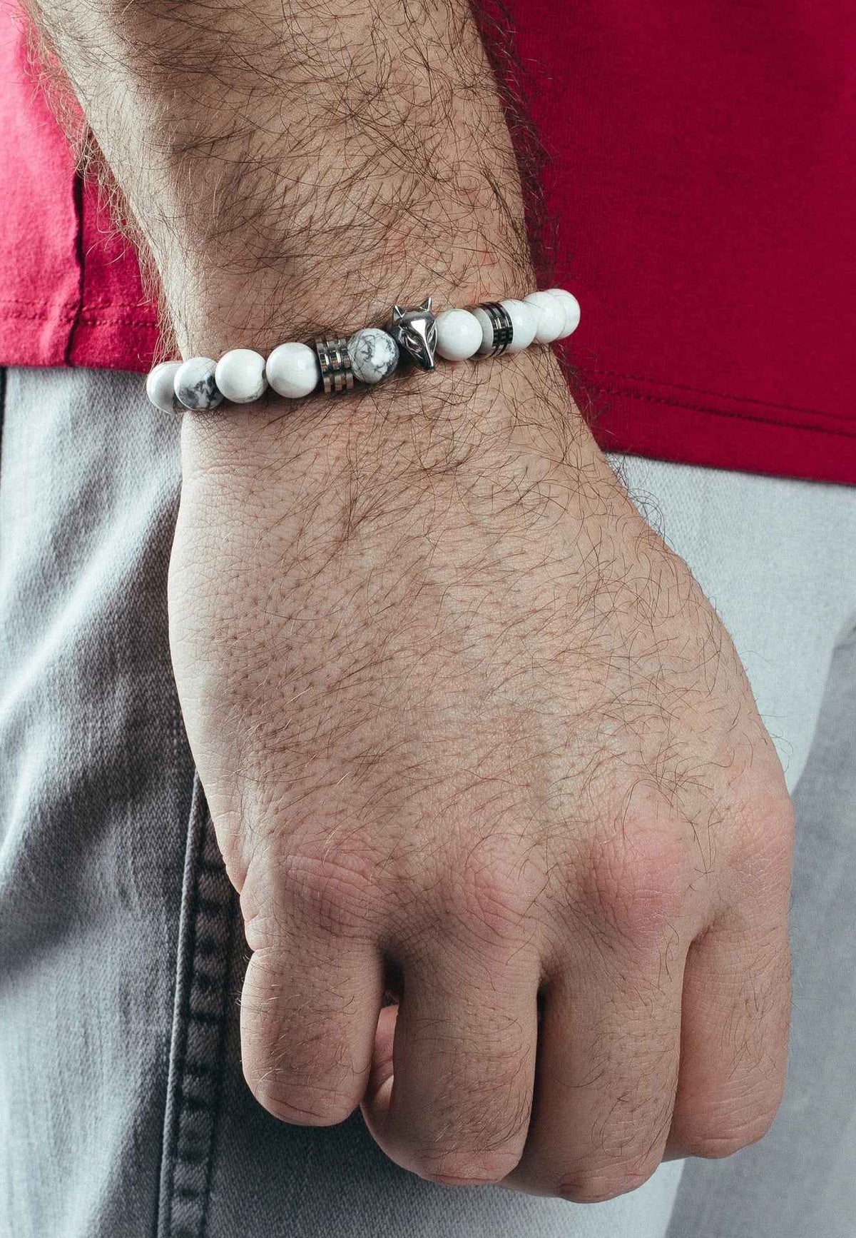 Obsidius Beaded Bracelet Silver - White