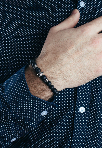Obsidius Beaded Bracelet Silver - Black Lavastone
