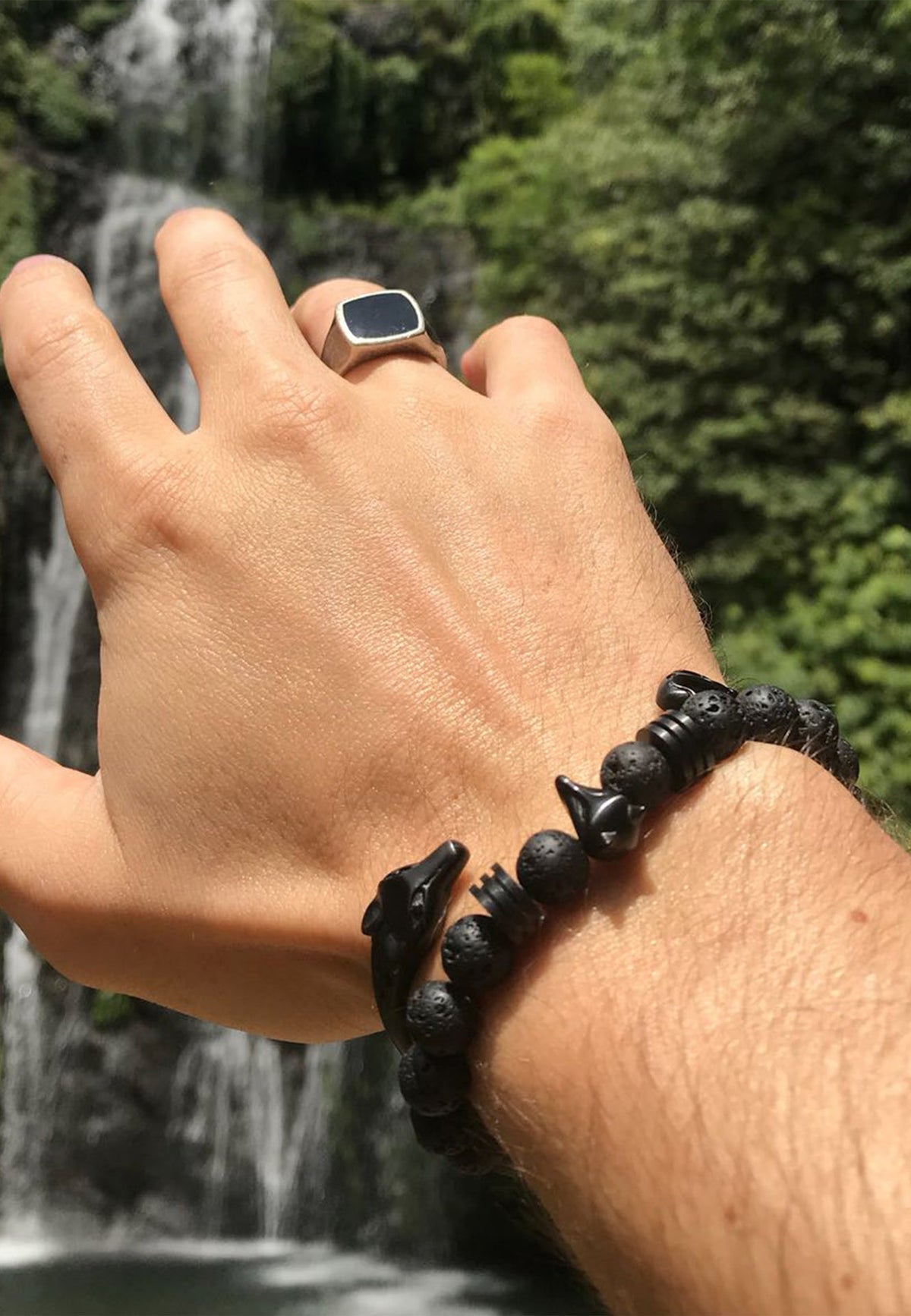 Obsidius Beaded Bracelet Black - Black Lavastone