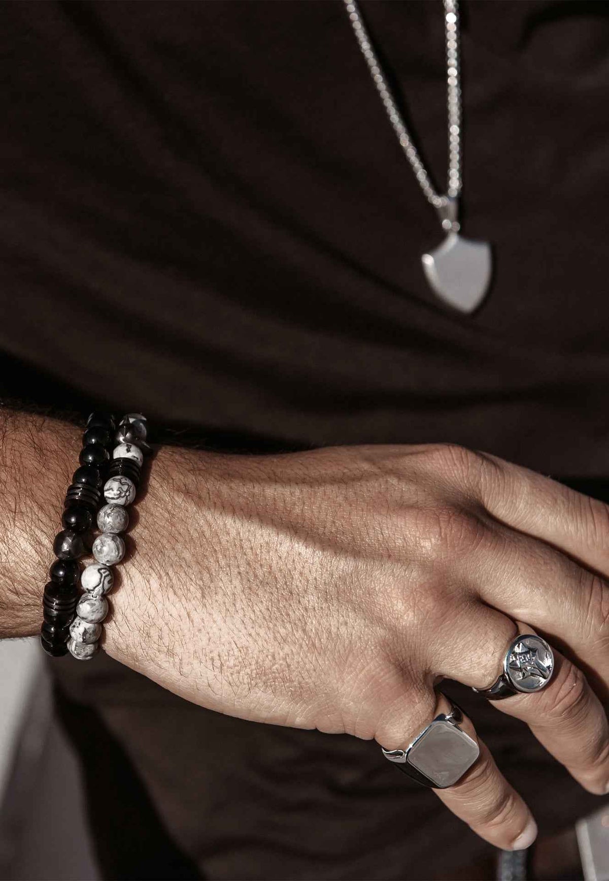 Obsidius Beaded Bracelet Matte Black - Grey