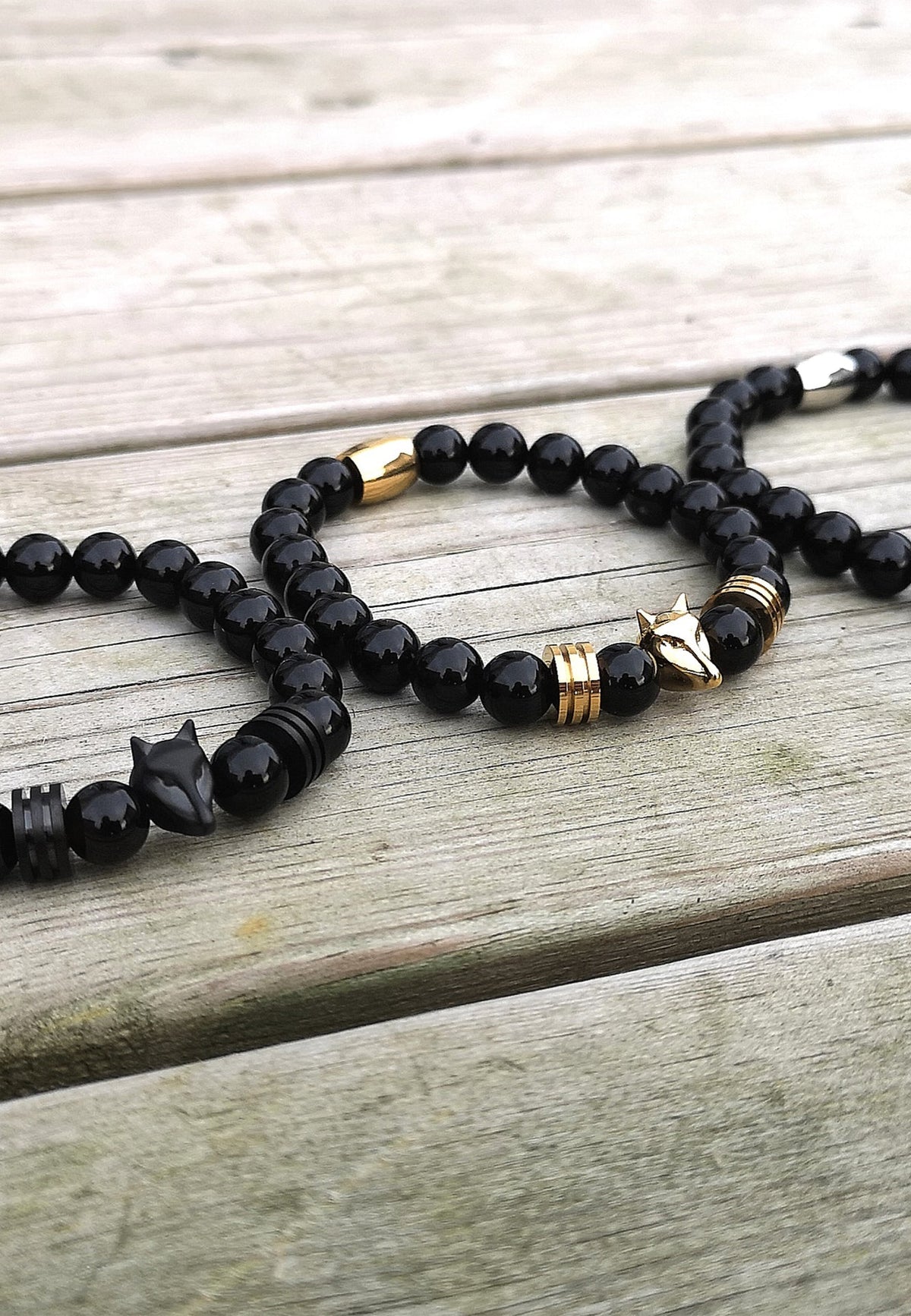 Obsidius Beaded Bracelet Silver - Black