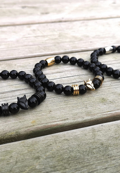 Obsidius Beaded Bracelet Silver - Black