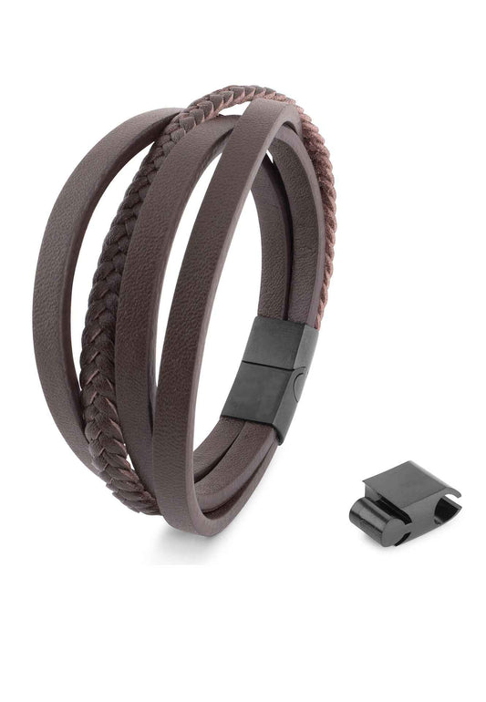 Pathfinder Synthetic Leather Bracelet - Black Brown