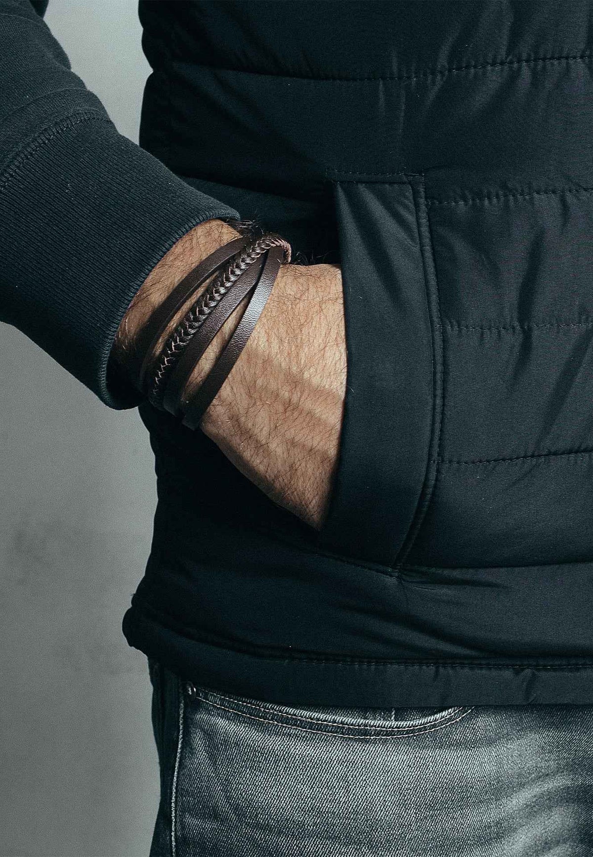 Pathfinder Synthetic Leather Bracelet - Black Brown