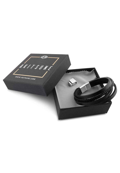 Pathfinder Synthetic Leather Bracelet - Silver Black