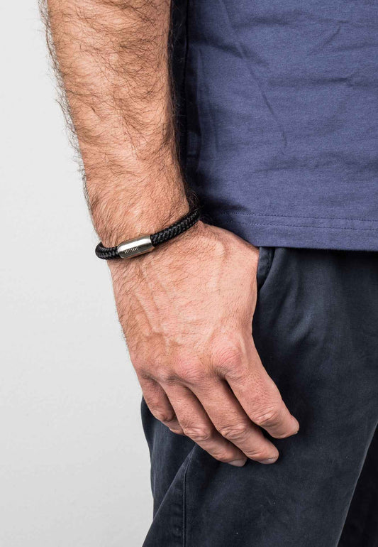 Portus Nautical Rope Bracelet Matte Silver - Black