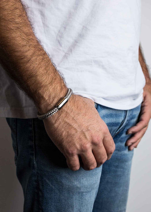 Portus Nautical Rope Bracelet Matte Silver - Grey