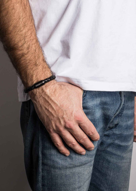 Portus Leather Bracelet Matte Black-Black