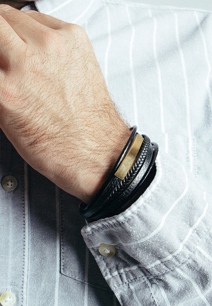 The Punisher Synthetic Leather Bracelet - Gold Black