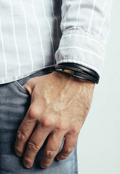 The Punisher Synthetic Leather Bracelet - Gold Black