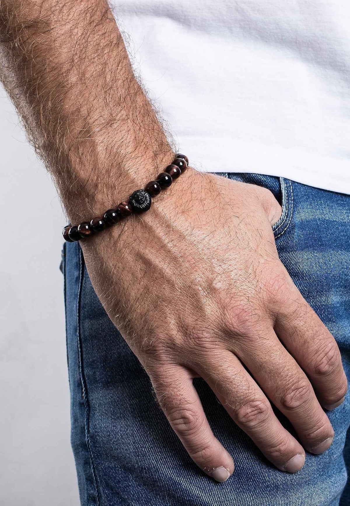 Regis Beaded Bracelet Matte Black - Red Tiger Eye