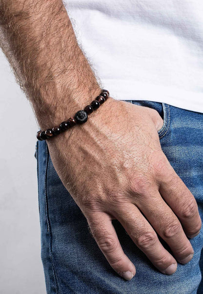 Regis Beaded Bracelet Matte Black - Red Tiger Eye