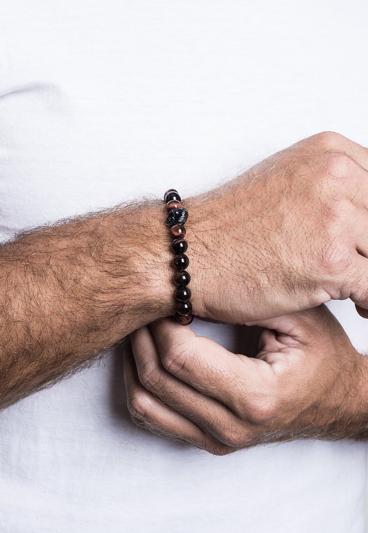 Regis Beaded Bracelet Matte Black - Red Tiger Eye
