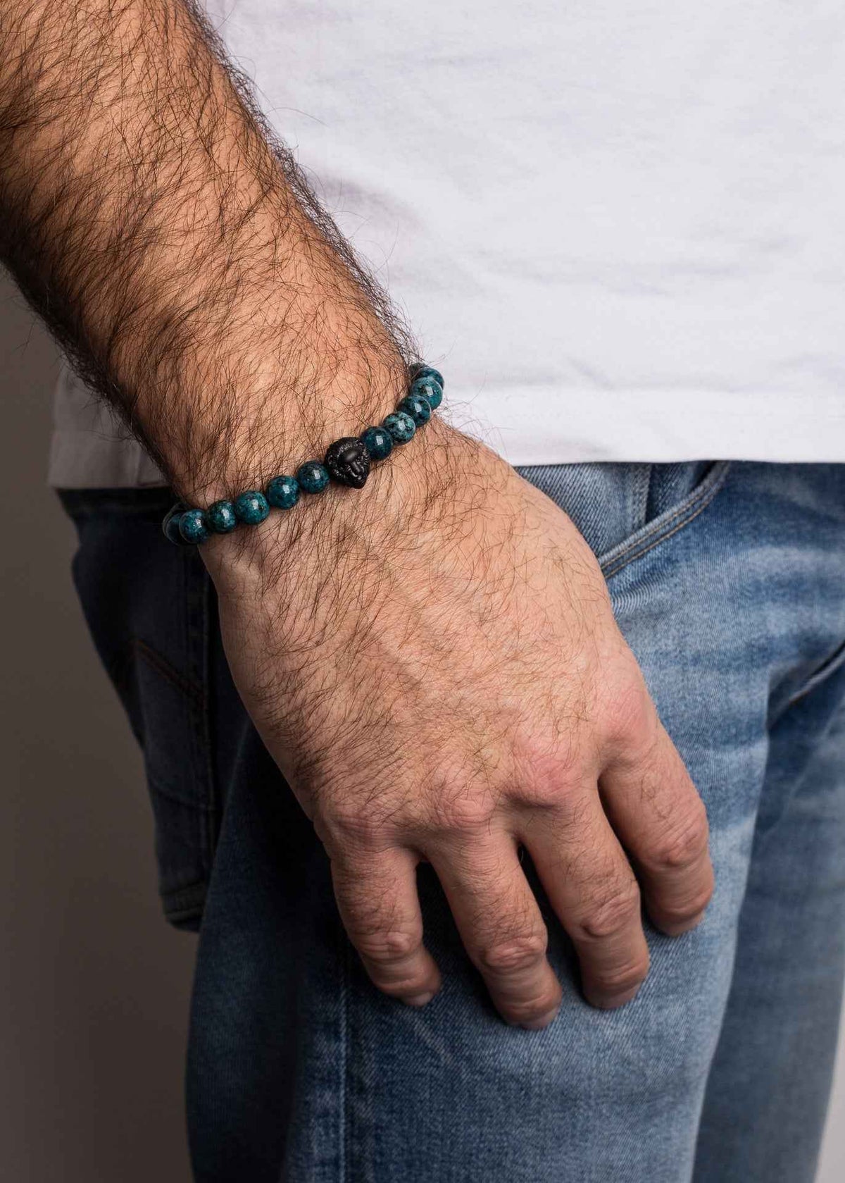 Regis Beaded Bracelet Matte Black - Blue Marble