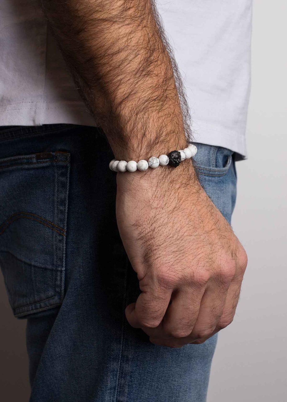 Regis Beaded Bracelet Matte Black - White Turquoise