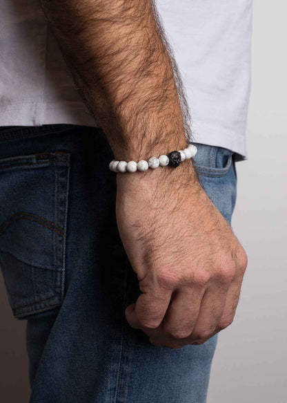 Regis Beaded Bracelet Matte Black - White Turquoise