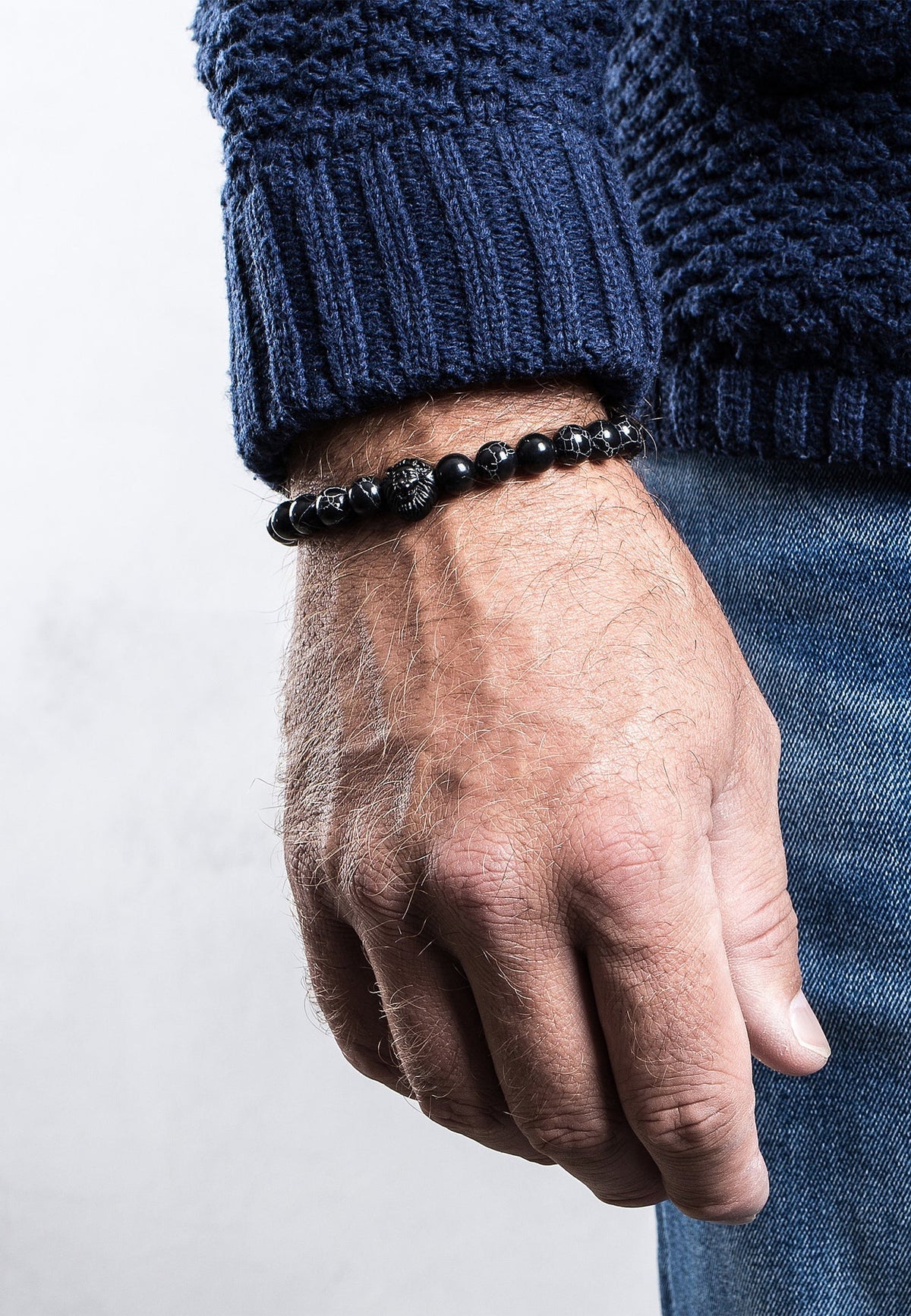 Regis Beaded Bracelet Matte Black - Black Turquoise
