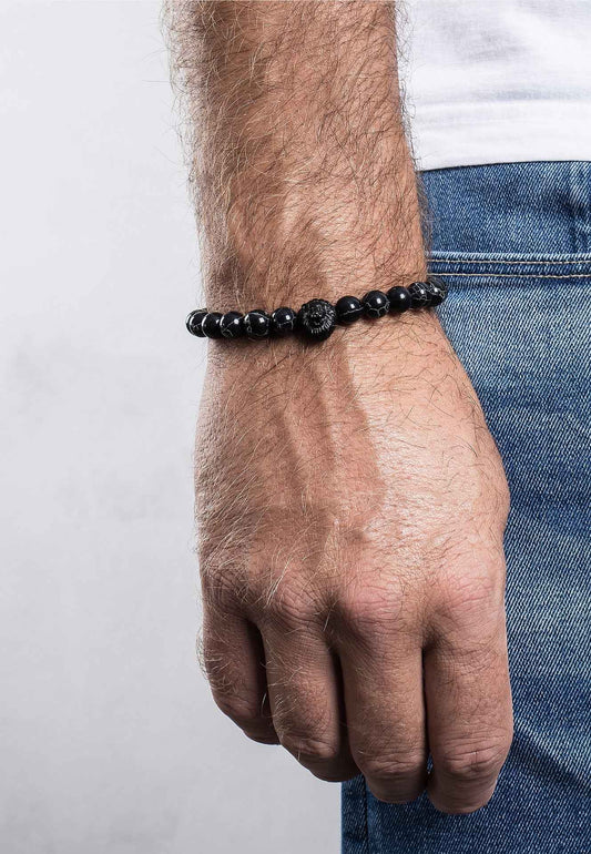 Regis Beaded Bracelet Matte Black - Black Turquoise