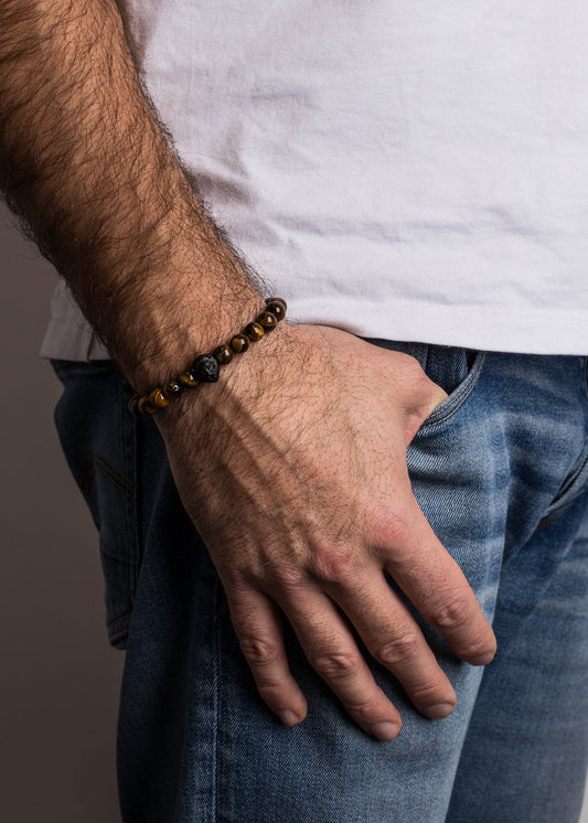 Regis Beaded Bracelet Matte Black - Yellow Tiger Eye