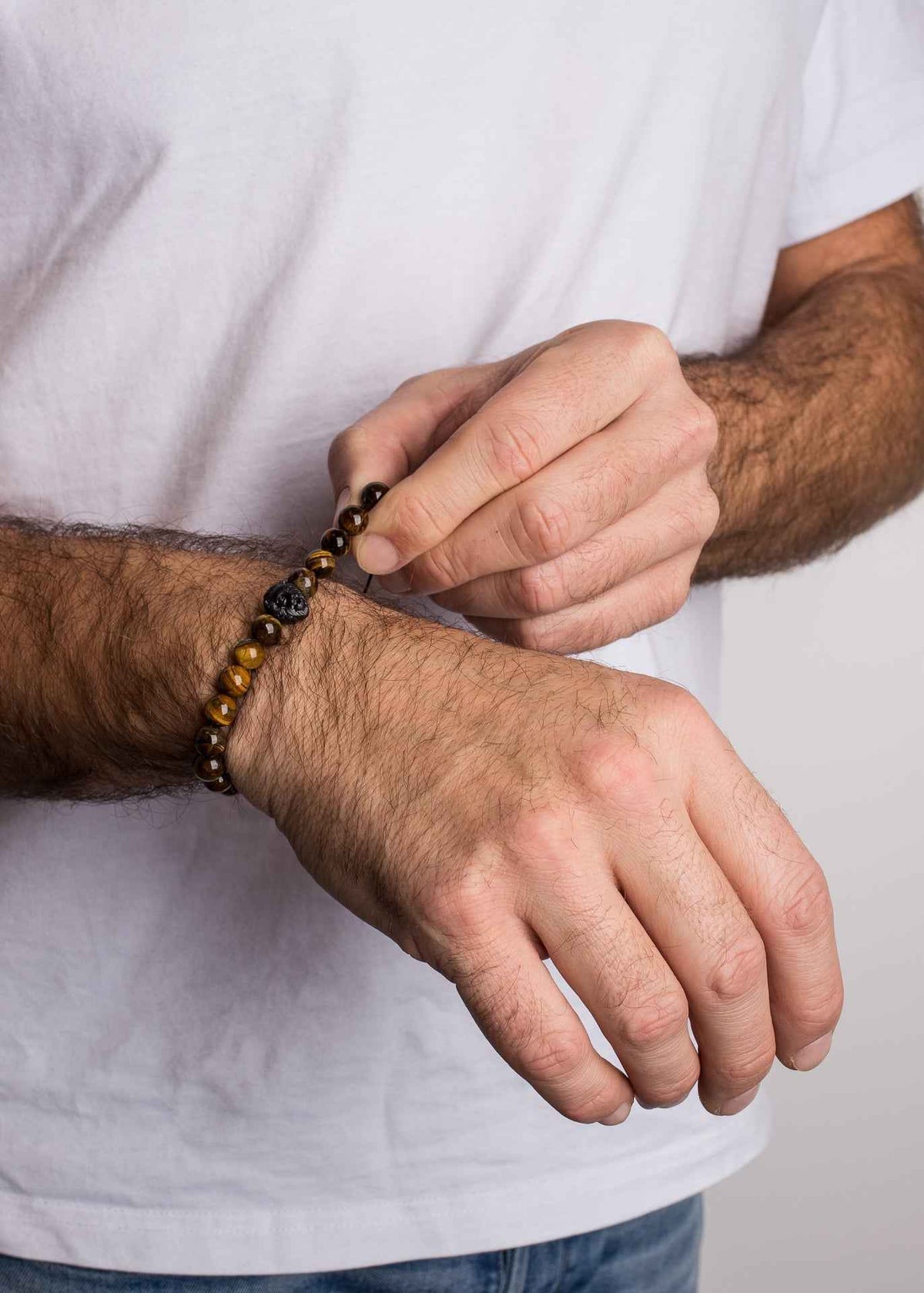 Regis Beaded Bracelet Matte Black - Yellow Tiger Eye