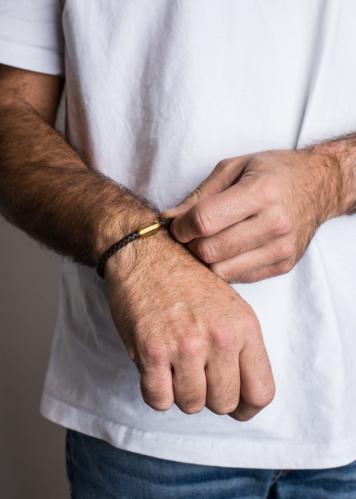 Silvus Leather Bracelet Gold - Brown