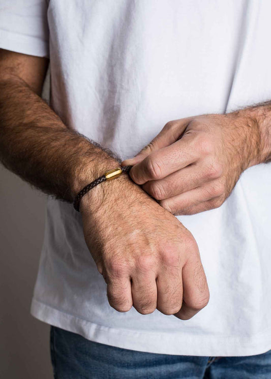 Silvus Leather Bracelet Gold - Brown