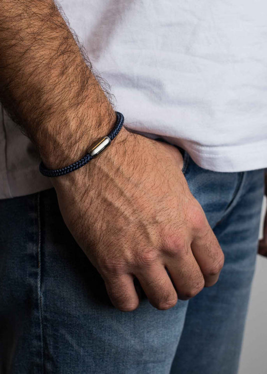 Silvus Nylon Bracelet - Matte Silver - Navyblue