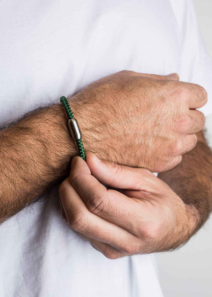 Silvus Nylon Bracelet - Matte Silver - Dark Green