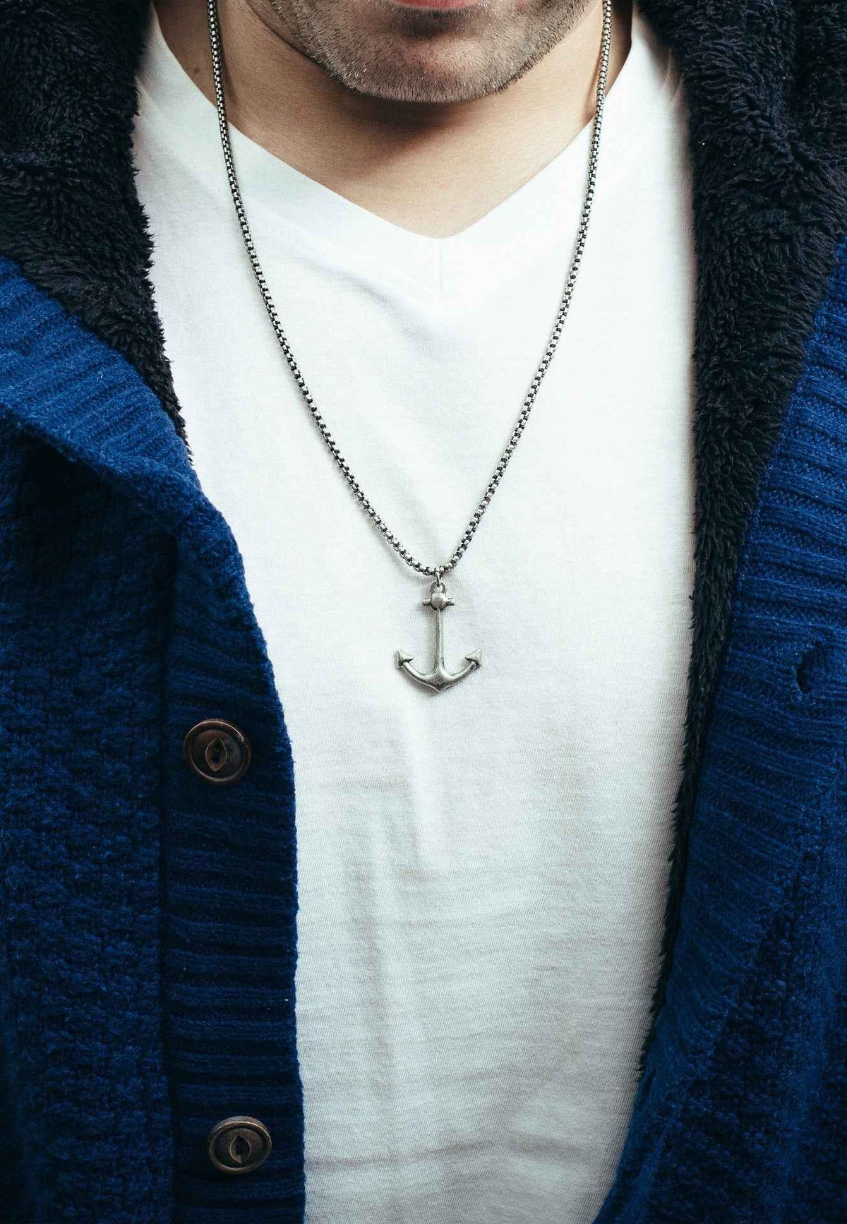 Portus Anchor Pendant / Necklace Antique Silver 70 cm