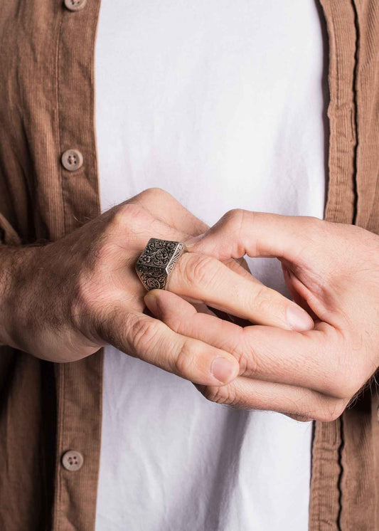 Floral Ring Antique Silver