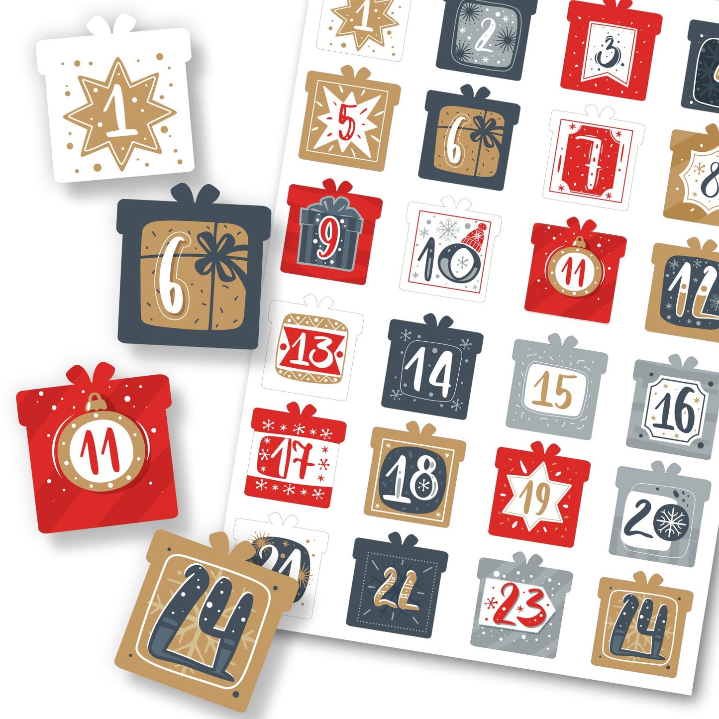 Adventskalender Zahlenaufkleber zum basteln mit bunten Zahlen für Weihnachten zum Selbstgestalten