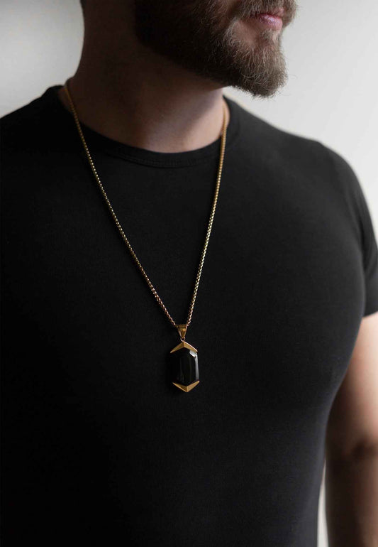 Abyss Pendant / Necklace Gold - Black 70 cm
