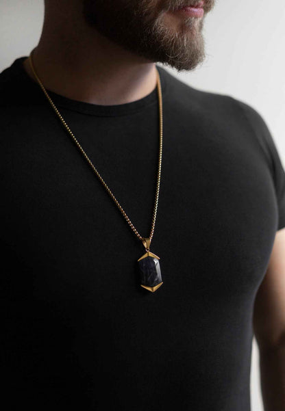 Abyss Pendant / Necklace Gold - Blue Achat 70 cm