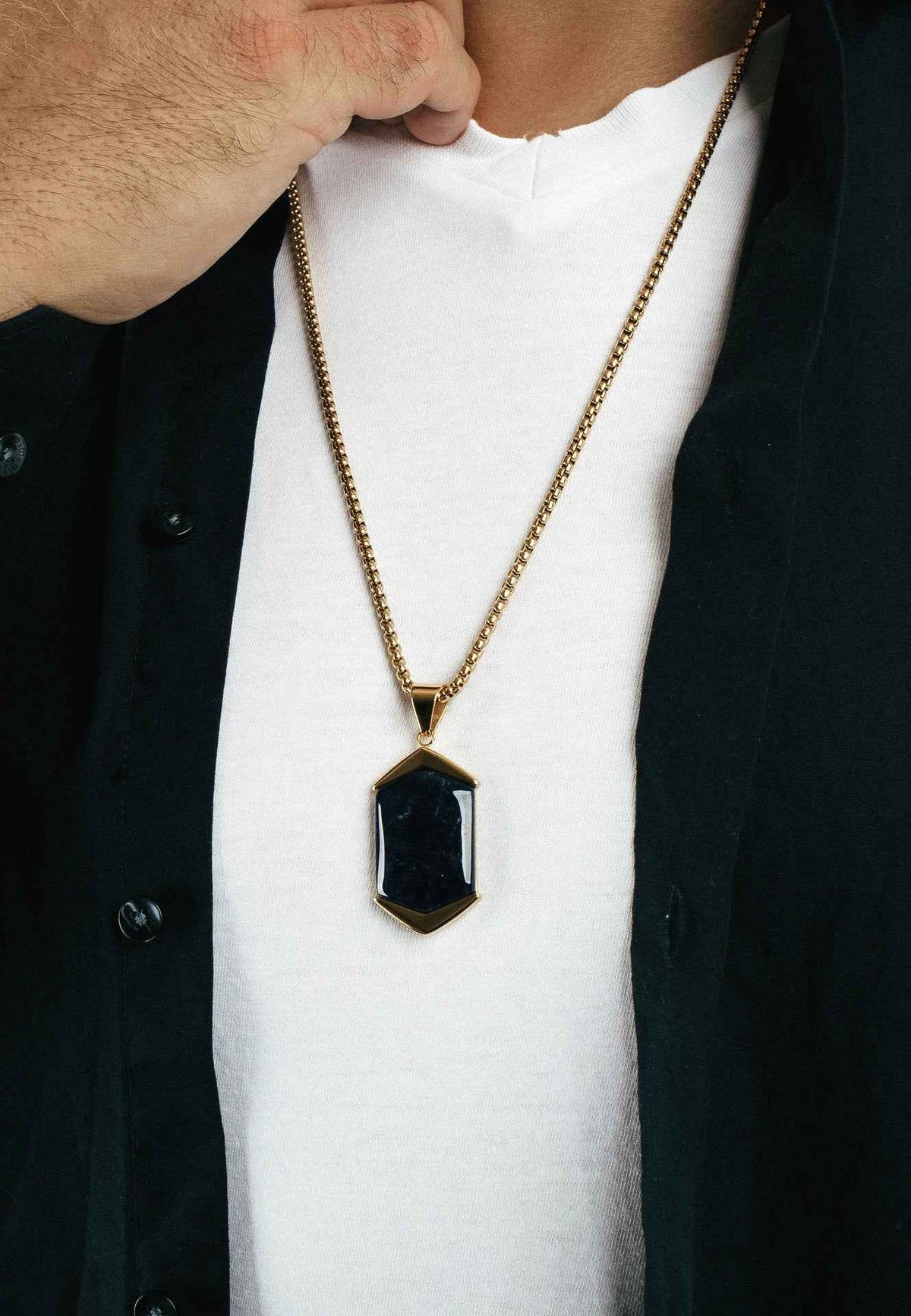 Abyss Pendant / Necklace Gold - Blue Achat 70 cm