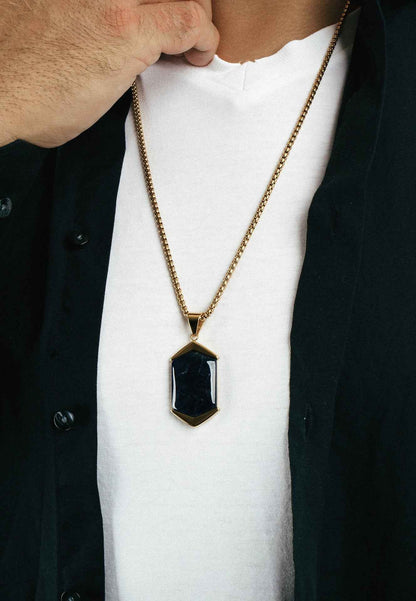 Abyss Pendant / Necklace Gold - Blue Achat 70 cm