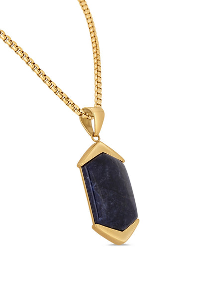 Abyss Pendant / Necklace Gold - Blue Achat 70 cm