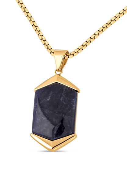 Abyss Pendant / Necklace Gold - Blue Achat 70 cm