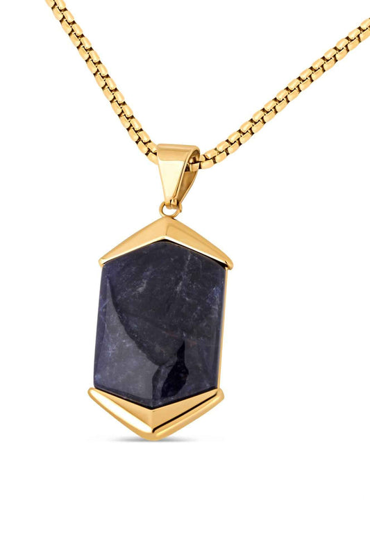Abyss Pendant / Necklace Gold - Blue Achat 70 cm