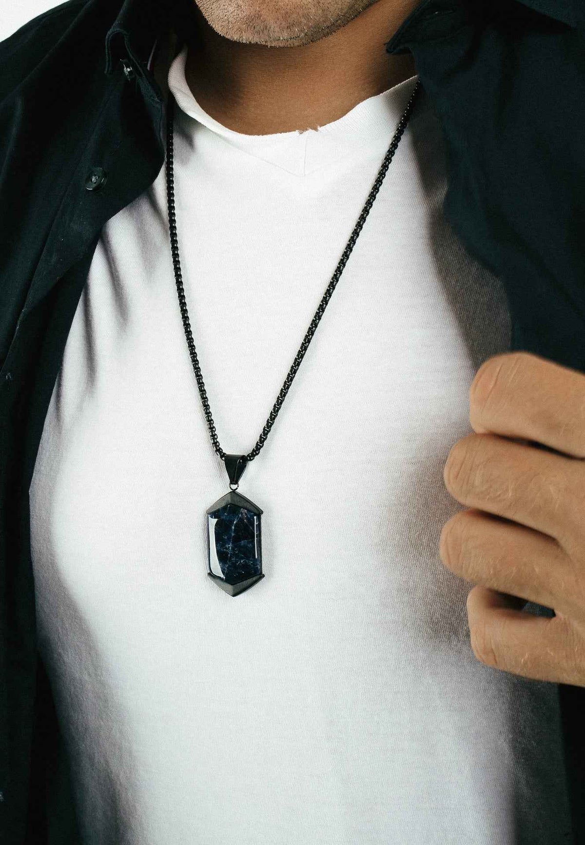 Abyss Pendant / Necklace Matte Black - Blue Achat 70 cm