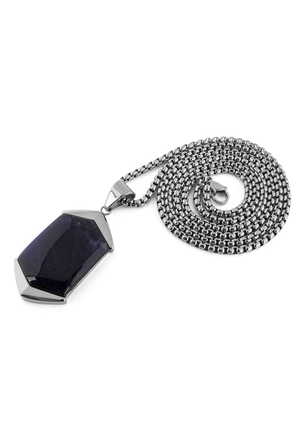 Abyss Pendant / Necklace Silver - Blue Achat 70 cm