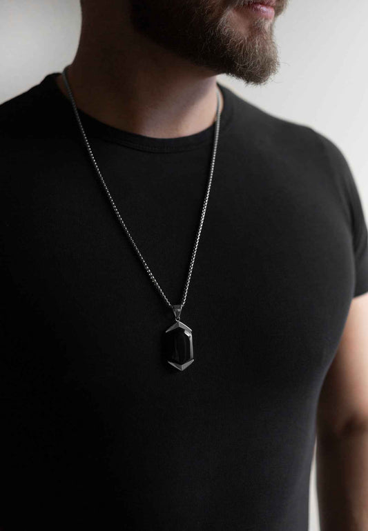 Abyss Pendant / Necklace Silver - Black 70 cm