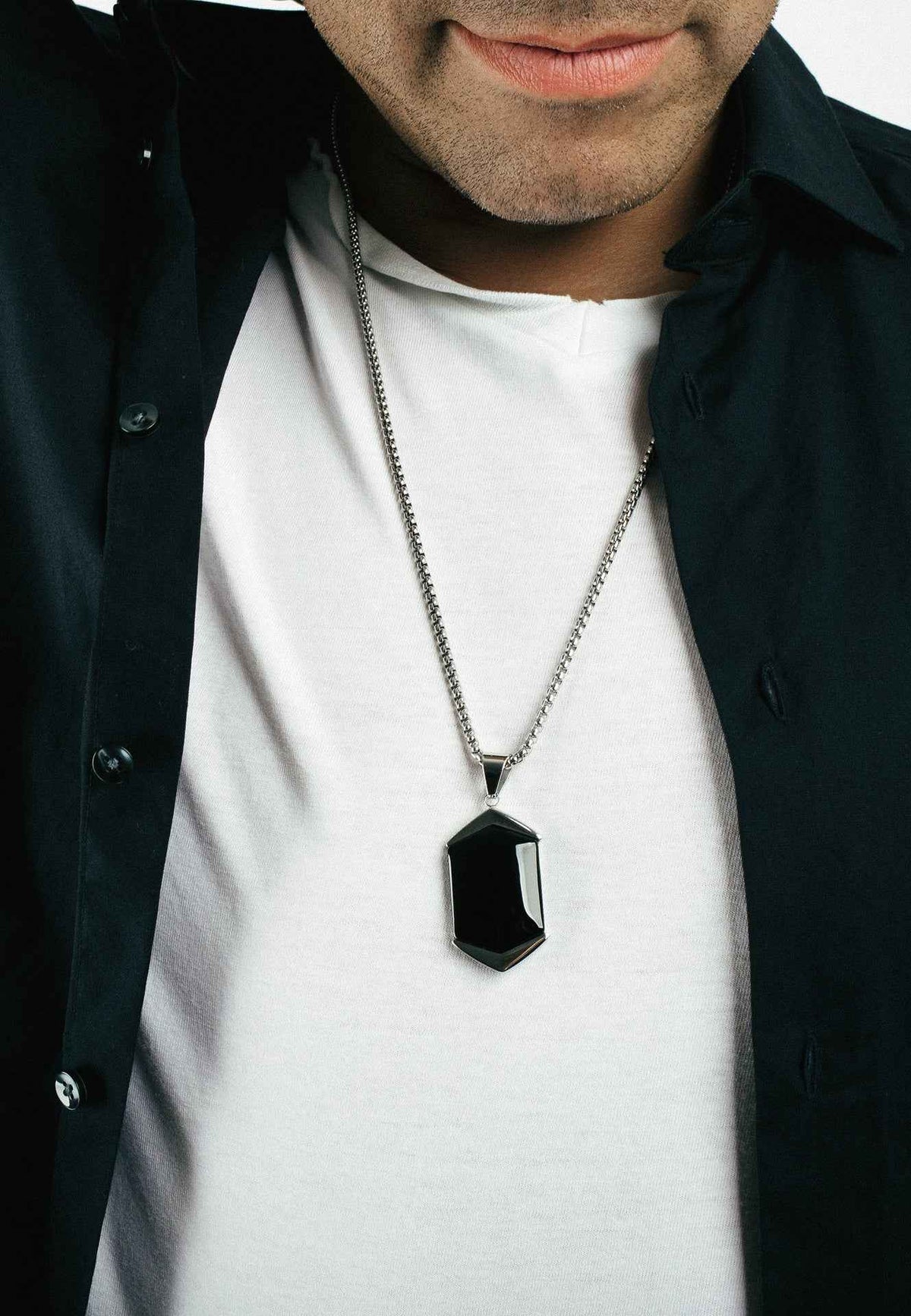 Abyss Pendant / Necklace Silver - Black 70 cm