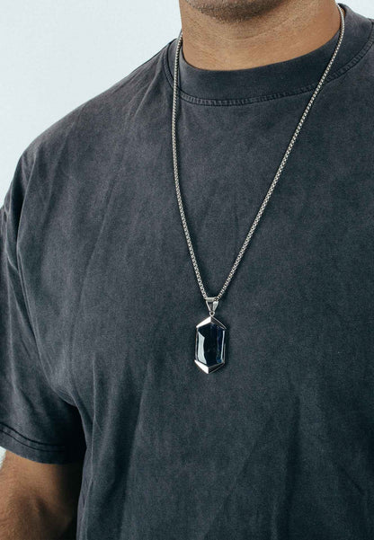 Abyss Pendant / Necklace Silver - Blue Achat 70 cm