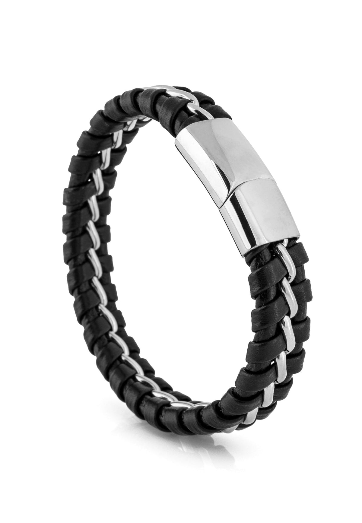 Adeptus Leather Bracelet - Silver Black