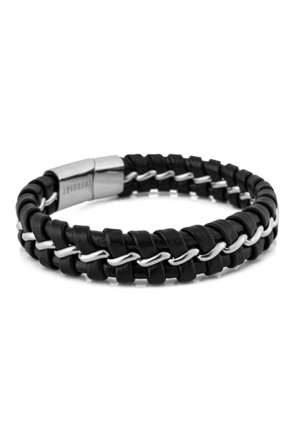 Adeptus Leather Bracelet - Silver Black