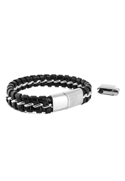 Adeptus Leather Bracelet - Silver Black