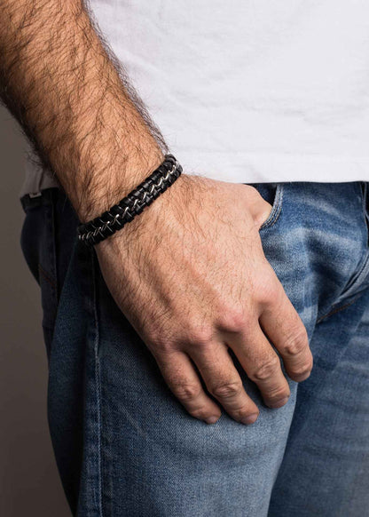 Adeptus Leather Bracelet - Silver Black
